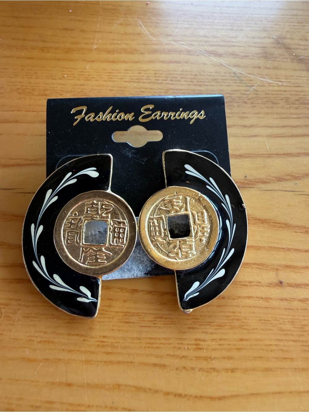 Black and Gold Coin Drop Earrings -